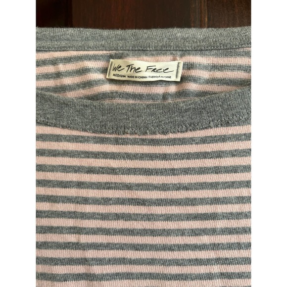 We The Free Pink/Gray Cropped Striped 100% Cotton Sweater Women’s Size M - Picture 4 of 7